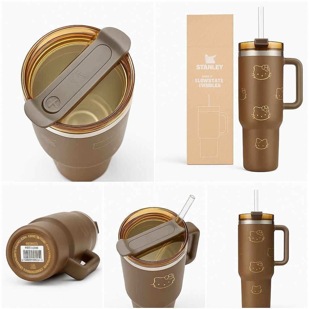 Stanley Brown Tumbler with Straw and Cute Design